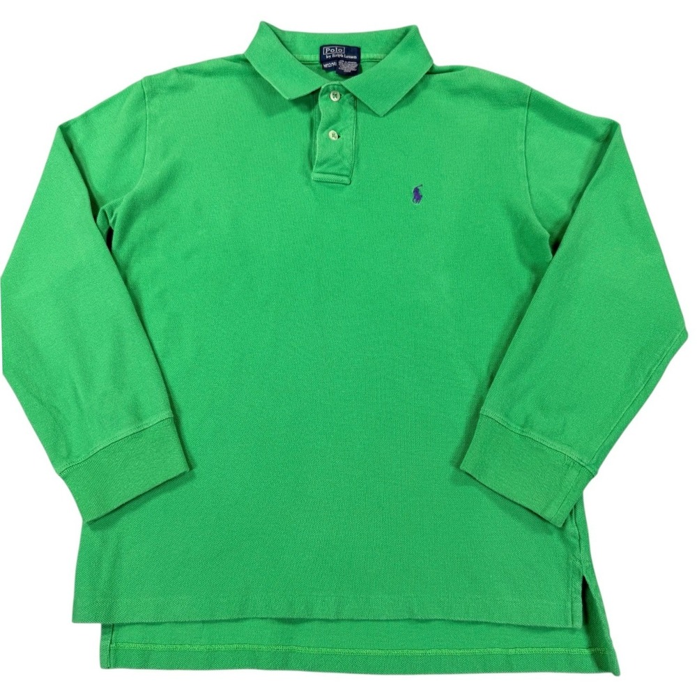 Polo Ralph Lauren Polo Shirt Kids M 12/14 Green Good Long Sleeve Pony Logo
